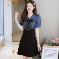 ราคา ชุดเดรสยีนส์เย็บแขนสั้นแฟชั่นสำหรับผู้หญิงชุดเดรสยีนส์แขนพองใส่แล้วดูผอมเพรียวแบบใหม่2023 (18852103132)