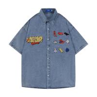 ราคา KR987 เสื้อเชิ้ตยีนส์แขนสั้นทรง Oversizeโครตหล่อเท่ห์ลายปัก แบบยุค 90 หมีพูน้อยย (20056095174)