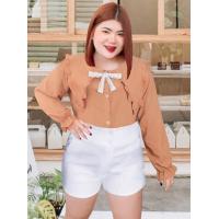 ราคา R123 เสื้อแฟชั่นสาวอวบ ผ้าสลาฟสีพื้น รุ่นแต่งปกระบายแหลม แขนยาว (20755263711)