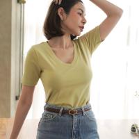 ราคา Lemon Top V neck เสื้อยืดคอวีเเขนศอก ผ้าคอตตอล เก็บทรงสวย (20865423010)