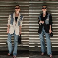 ราคา เสื้อสูททรงโอ เวอร์ไซส์ทูโทน แต่งกั๊กยีนส์ VSHOP (19870662304)