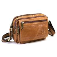 ราคา Chinatown Leather กระเป๋าสะพายผู้ชาย หนังวัวแท้ซิปหน้า สีน้ำตาล แนวนอน (932342877)