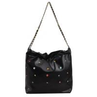 ราคา กระเป๋าสะพายไหล่แฟชั่นทรงถังแบบเรียบง่ายขนาดเล็กแบบพกพาดีไซน์ฝังเพชรขนาดใหญ่ (21171103595)