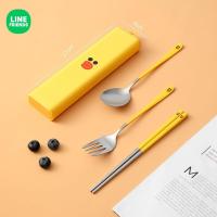ราคา Line Friends ตะเกียบและช้อนชุดสามชิ้นกล่องเก็บของสแตนเลสน้ำหนักเบาสำหรับพนักงานออฟฟิศนักเรียน (20077603551)
