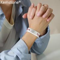 ราคา Kemstone กำไลข้อมือสแตนเลสสำหรับผู้ชายกำไลข้อมือหนังแท้สีดำเงิน (20735665775)