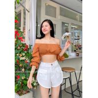 ราคา เสื้อครอปแขนยาว สม็อคปาดไหล่จั้มเอว น่ารัก ใสๆ ผ้าสวย ใส่เที่ยว ถ่ายรูปได้ฟิวแบบชิวๆ free size นางแบบใส่วินค้างานขายจริง (17201177336)