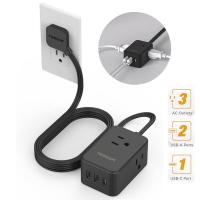 ราคา Ultra Thin Flat Extension Cord Flat Plug Power Strip with 3 USB Ports TESSAN Surge Protector 4 Wide Spaced AC Outlets 3 USB 900 Joules 5FT Extension Cord for Home Office Dorm (21307058584)