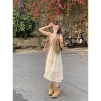 ราคา OMIUUS เดรสสายเดี่ยวผ้าลูกไม้สำหรับผู้หญิงชุดเดรสสายเดี่ยวผูกเอวความยาวปานกลางมีพู่ลายฉลุแบบย้อนยุคสำหรับฤดูร้อน2023 (18856076430)