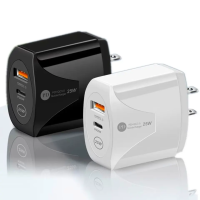 ราคา หัวชาร์จเร็ว 22 5W 40W 66W 100W PD25W 2 Port Wall Charger ชาร์จเร็ว Dual Port USB and USB C Wall Charger 20W White Black (17777672177)