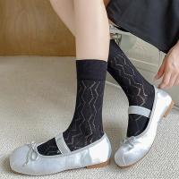 ราคา ถุงเท้ายาวครึ่งน่องผูกโบว์สีชมพูหวานสำหรับผู้หญิงฤดูร้อนตาข่ายบางถุงเท้าสาวระบายอากาศได้ (21150222243)