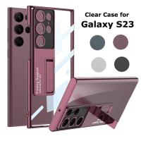 ราคา YIQIAN สำหรับ Samsung Galaxy S23 S23 S23 Plus S23 Ultra Clear Case Kickstand Feature เลนส์กล้องถ่ายรูป Protector Slim Thin Hard โทรศัพท์พีซีกลับเคสสำหรับ Galaxy S23 Series (17162559843)
