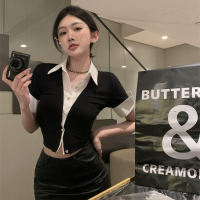 ราคา Insker เสื้อโปโลคอปกสองชิ้นสำหรับผู้หญิงเสื้อเอวสูงเอวลอย (20642439162)