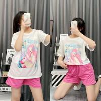 ราคา พร้อมส่งจากไทย DX Set 9369 เสื้อยืดคอกลมแขนสั้นลายนางเงือก กางเกงสีชมพู น่ารักๆ ผ้านิ่มใส่สบายมาก (21073797011)