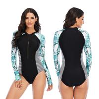 ราคา Floral Print Long Sleeves Rash Guard Women Surf Swimwear Floral One Piece Swimsuit Diving Swimming Shirt Rashgard Wetsuits (11685022913)