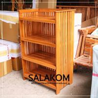 ราคา SLK ชั้นวางของ วางของใช้ในบ้าน สินค้าไม้สักทอง แบบระแนงซี่ 4 ชั้น สีย้อมส้ม desk (19852057950)