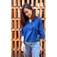 ราคา เสื้อผ้าฝ้ายคอวี รุ่นป้ายข้างผูกโบว์หน้า (19596006938)