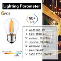 ราคา Genixgreen LED 220โวลต์6แพ็คหลอดไฟ LED E27 LED เอดิสันเส้นใยหลอดไฟ4วัตต์2700พันอบอุ่นสีขาวหลอดไฟสำหรับบ้าน (17433007631)
