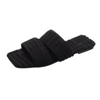 ราคา COD Ulzzang Fashion Square Head Double Band Flat Sandals Fabric Slippers GRD (20898810240)