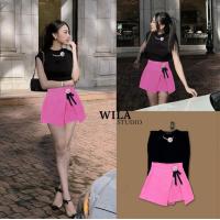 ราคา WILA WL017 ชุดเซต 2 ชิ้น เสื้อทรงแขนล้ำงานเสริมบ่า แมชท์กับ กางเกงกระโปรงขาสั้นสีชมพู (20977432470)
