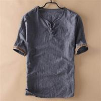 ราคา ขนาดบวกย้อนยุคผ้าลินินผู้ชายเสื้อยืดแขนสั้นผู้ชายสไตล์จีนหลวมสบายๆหัวเข็มขัดผ้าลินินผ้าฝ้ายผ้าลินินด้านบนบาง (14972359818)