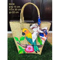 ราคา ฟรีผ้าโบว์ กระเป๋า สาน จาก กระจูด เพ้นท์ รูป งานเพ้นท์ ด้วยพู่กัน ใบใหญ่จุของได้เยอะนะคะ (10786201247)