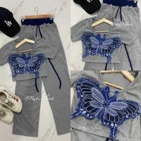 ราคา เซทเสื้อครอปคอยู ปักผีเสื้อ 3D กางเกงขายาวเอวสูง ผ้าร่องเนื้อดี นุ่มสวยมาก งานป้าย (20717264290)