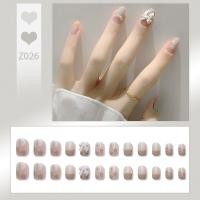 ราคา 24ชิ้นของก็อปคุณภาพสูง NaiIs กับ GIue สั้น Iong เล็บปลอม A Rt Lce Camellia แป้งไข่มุกเล็บโปร่งใส (20826404604)