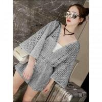 ราคา พร้อมส่ง จั้มสูท จั้มสูทขาสั้น ผ้าลูกไม้ลายดอก เอวยืดสม็อค ด้านหลังมีซับในกางเกง 4473 (17470434202)