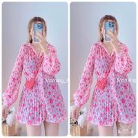 ราคา มินิเดรสอัดพลีทลายดอกผ้าชีฟอง (20543682487)