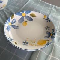 ราคา จานชาม เซรามิค จานกระเบื้องกลม ขนาด 8 นิ้ว ชาม 6 นิ้ว ลายดอกไม้ สีฟ้า เหลือง เคลือบอย่างดี เข้าไมโครเวฟได้ (20444078144)