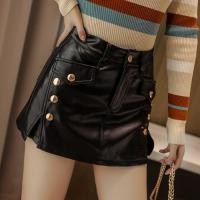 ราคา กางเกงกระโปรงหนัง PU กันโป๊สำหรับผู้หญิงกระโปรงเอวสูงผ่าแสกกระดุมแบบแถวสำหรับฤดูใบไม้ร่วงและฤดูหนาวกระโปรงสั้นหนังรัดสะโพกกางเกงกระโปรงทรงเอดูผอมเพรียว (20033214917)