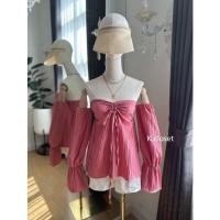 ราคา เสื้อเกาะอกปาดไหล่ คล้องคอ แขนยาว ต้องมีแซ่ปมาก (18443924492)