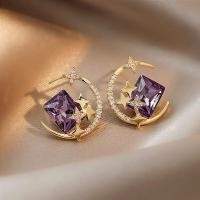 ราคา ต่างหูเพชรแบบพลอยสี่เหลี่ยมต่างหูคริสตัลสีม่วงแวววาวเจ้าอารมณ์สำหรับงานเลี้ยงผู้หญิงหญิงสาวงานแต่งงานเครื่องประดับของขวัญ (19792355136)