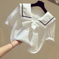 ราคา เสื้อคอปกกะลาสีสำหรับฤดูร้อนที่มีการตัดมาตรฐานแบรนด์ลดราคาเสื้อเชิ้ตคอบัวผูกโบว์แขนสั้นสำหรับผู้หญิง (14168596562)