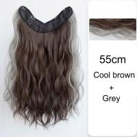 ราคา 55cmV รูปผมหยิกยาวสังเคราะห์ไฮไลท์แขวนหูต่อผมสีชมพูสีเทาสีฟ้าชิ้นเดียวที่มองไม่เห็นต่อผม (15697970721)