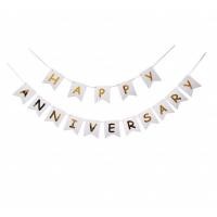 ราคา ส่งไวปู๊ดป๊าด แถมริบบิ้น เข็มร้อย ป้ายกระดาษ Happy Anniversary Banner (10774606212)