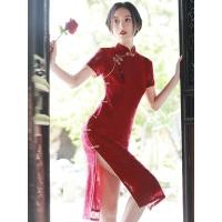 ราคา ชุดกี่เพ้าสีแดงไวน์ชุดยกน้ำชาดูแพงสไตล์จีนแบบประยุกต์ชุดแต่งงานงานหมั้นสำหรับผู้หญิงเจ้าสาวกลับประตูชุดลำลองลูกไม้ (21109237586)