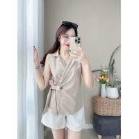 ราคา เสื้อคอปกทรงสูท แบบแขนกุดแต่งโบว์ผูกข้าง (20478253983)