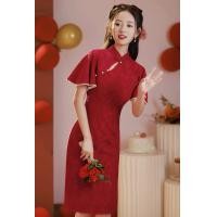 ราคา ชุดกี่เพ้าสีแดงไวน์ชุดยกน้ำชาเจ้าสาวชุดออกงานแต่งงานงานหมั้นฤดูร้อนสำหรับผู้หญิงลูกไม้ระดับไฮเอนด์แบบยาวเรียบหรูดูแพง (21109085543)