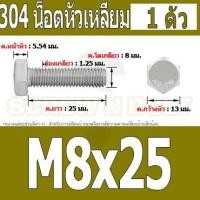 ราคา น็อต สกรู หัว 6 เหลี่ยม โบลท์ สแตนเลส 304 เกลียวมิล ตลอด หยาบ M8 Hexagon Head Screw Bolt Full Thread SUS304 M8 (16431121623)
