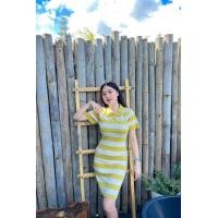 ราคา Sitaypshop เดรสไหมพรม เดรสคอปกลายริ้ว สลับสีทูโทน (20537275625)