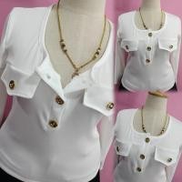 ราคา จัดส่งทันที ต๋องแฟชั่น อก38 46 ยาว23 แขนยาวผ้านิ่มมากกระดุมทองแต่งกระเป๋าสามเหลี่ยมแขนยาว (16960311608)