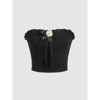 ราคา พร้อมส่ง เสื้อเกาะอก แต่งโบว์ดอกไม้ด้านหน้า มี3สี couqutte ? ? ? ? ₒ (20994437093)