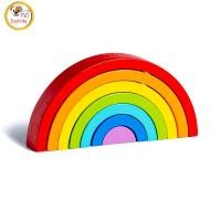 ราคา Rainbow Building Blocks Wooden Stacker Nesting Puzzle Blocks Color Shape Matching Puzzle Toys For Kids Gifts (20354348986)