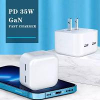 ราคา หัวชาร์จเร็วไอโฟน PD 35W GaN Charger Dual USB C Adapter สำหรับi 13 12 11 Pro Max X Xs XR 8 7 6 5 SE iPad MacBook BY SR Shop (17267271651)