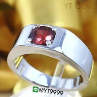 ราคา แหวนปลอกมีด แหวนโกเมน แหวนเงินแท้ ชุบทองคำขาว พลอยโกเมนแท้ YTG 8599 (17405823460)