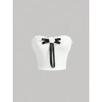 ราคา พร้อมส่ง เสื้อเกาะอก แต่งโบว์ดอกไม้ด้านหน้า มี3สี couqutte ? ? ? ? ₒ (20994437100)