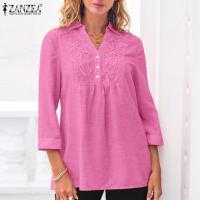 ราคา เคลียร์สต๊อกขาย Esolo ZANZEA เสื้อถักลูกไม้ปักลายดอกไม้สตรีแขน3 4ลำลองเสื้อสตรีคอวีเสื้อทรงหลวม 15 (19616193556)