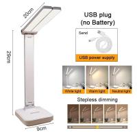 ราคา โคมไฟตั้งโต๊ะแบบโต๊ะเขียนหนังสือ LED หรี่แสงได้3ระดับใช้ USB ชาร์จได้ pelindung Mata พับเก็บได้สำหรับข้างเตียงนอนโต๊ะ (21170058915)