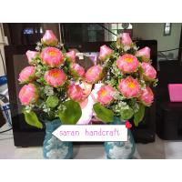 ราคา แจกันดอกบัว ดอกไม้ปลอมจากริบบิ้น ดอกบัวจัดช่อแจกัน 1 คู่ (19247937129)